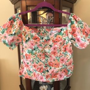 Zara Floral Off the Shoulder Top Size L